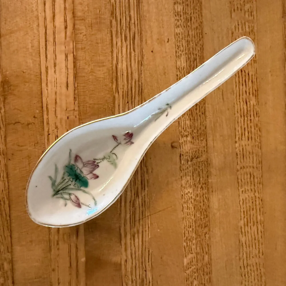 Porcelain Chinese Vintage Hand Painted Floral Soup Spoon